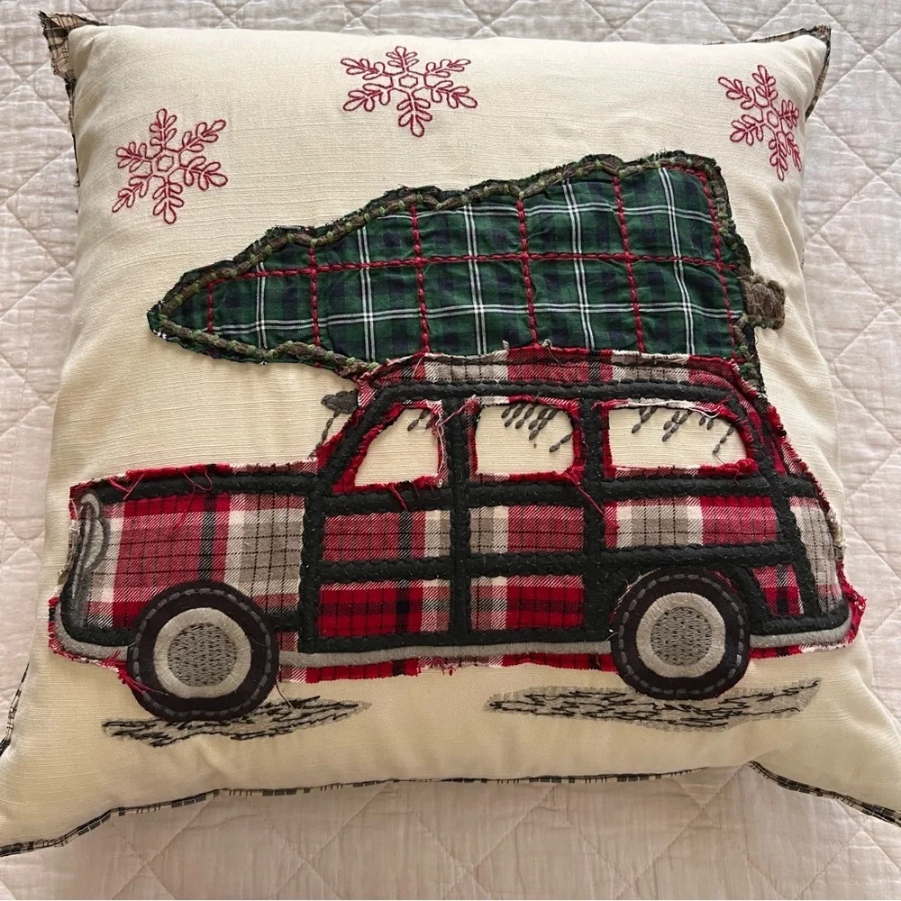 Pottery Barn Christmas Car Decorative Throw Pillow – 20”x20” – Cotton & Feather